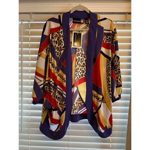 NWT Antthony Cardigan Polyester Geometric Leopard Print Kimono Maximalist Bold